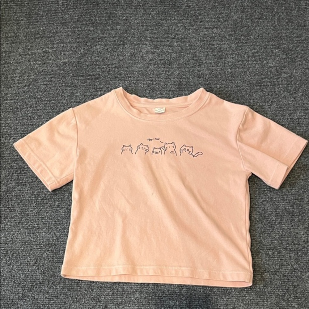 Girls Peach Cat Graphic Short Sleeve Tee